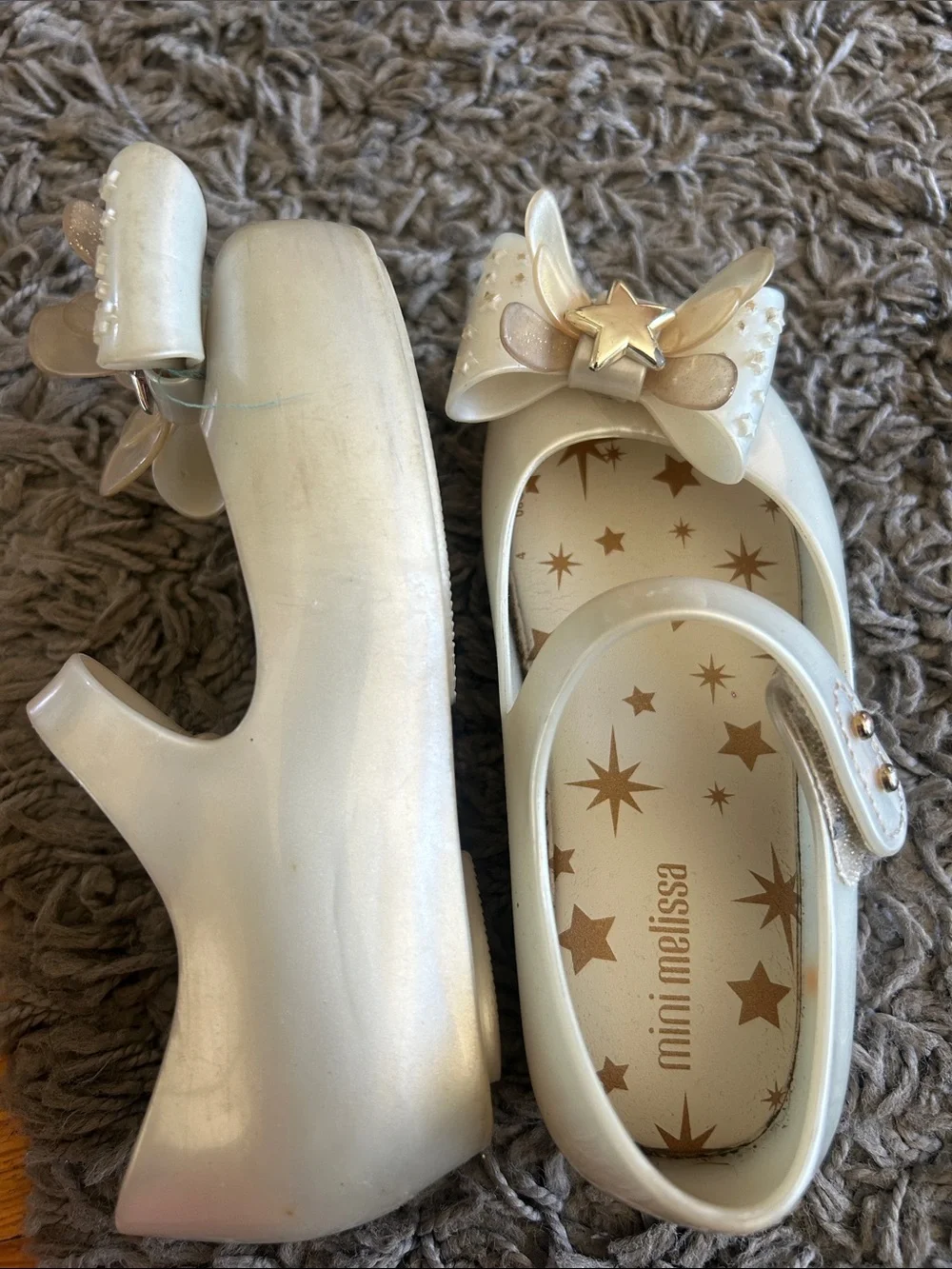 Mini Melissa Ultragirl Star II Metallic Jelly Ballet Flats Double-bow Star Sz 9